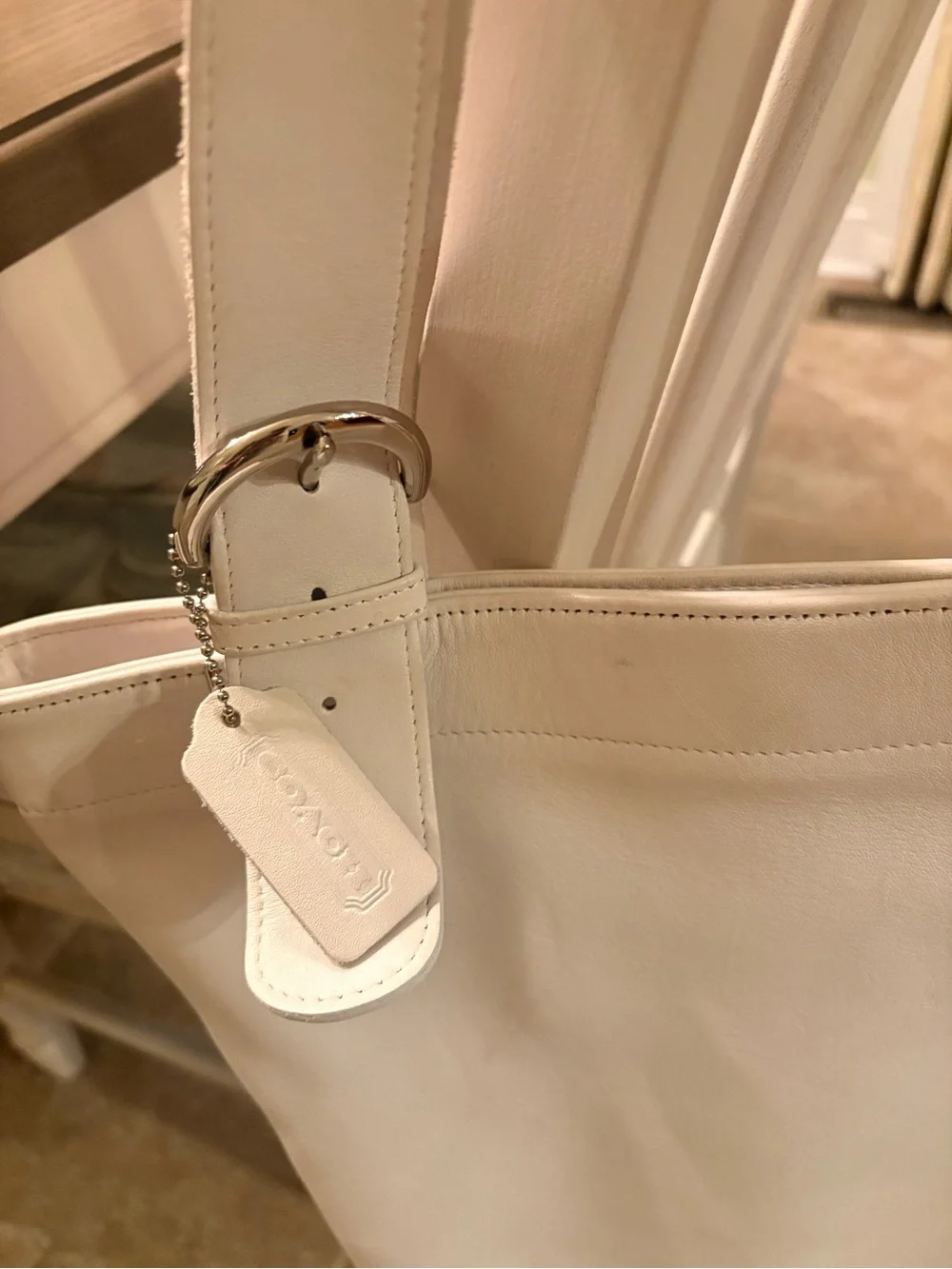 Classic Coach White Leather Tote Bag